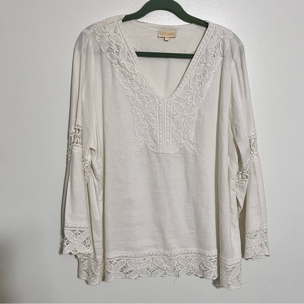 GUC Lucy & Laurel white linen lace tunic Size XXL MAKE AN OFFER
